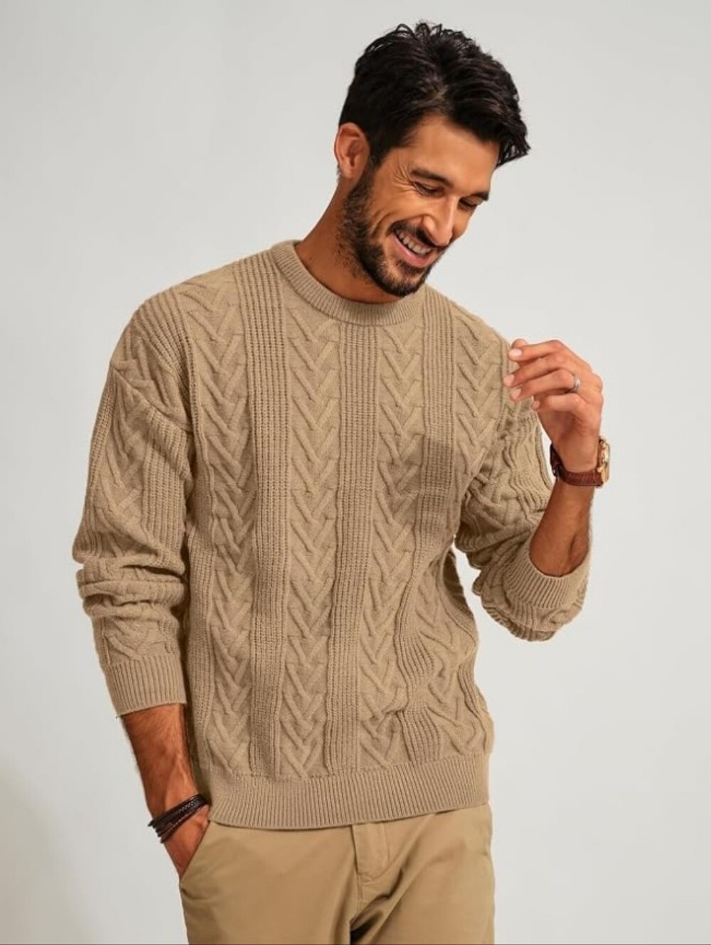 PJ PAUL JONES Mens Crewneck Sweater Casual Cable Knit Pullover Sweater XXL